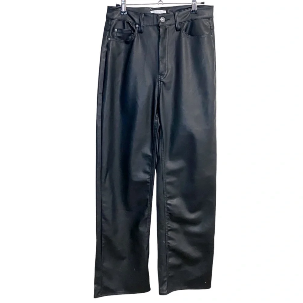 H&M - Black Vegan Leather Wide Leg Belted Pant